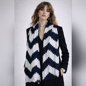 VESTMENT Linen Scarf Wrap Black White Zigzag Made in USA 18x78 Minimalist